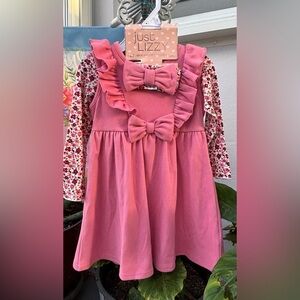 Pink Ruffle Bow Jumper Dress for Girls